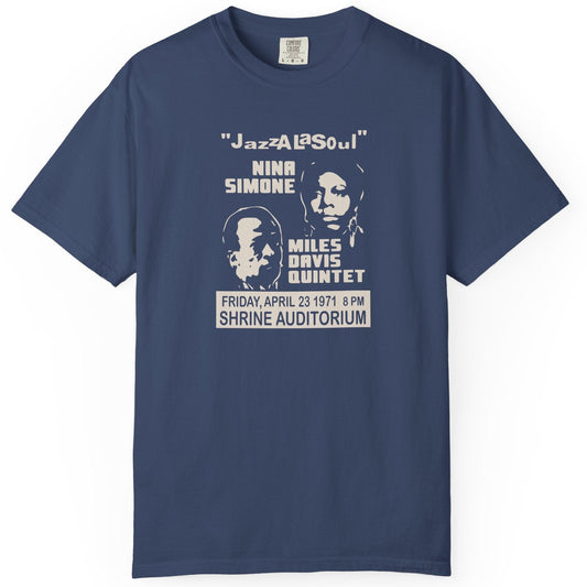 T-shirt with poster graphic for Nina Simone and Miles Davis at the Shrine Auditorium