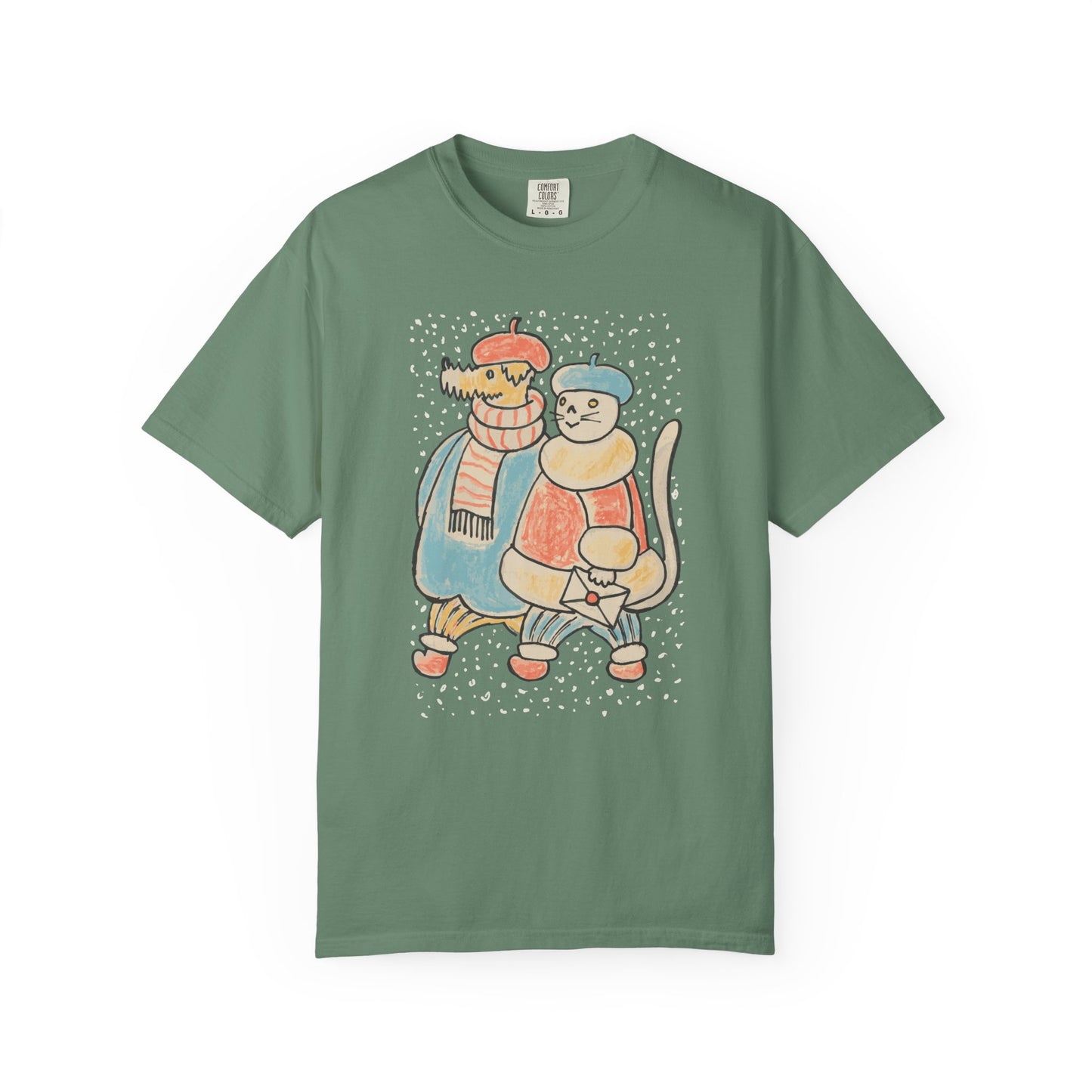 Dog and Cat on a Snowy Winter Walk T-Shirt Unisex