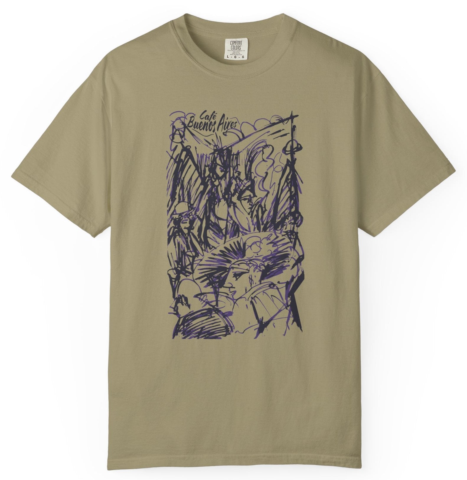 T-shirt with art graphic of diners at a cafe in Buenos Aires