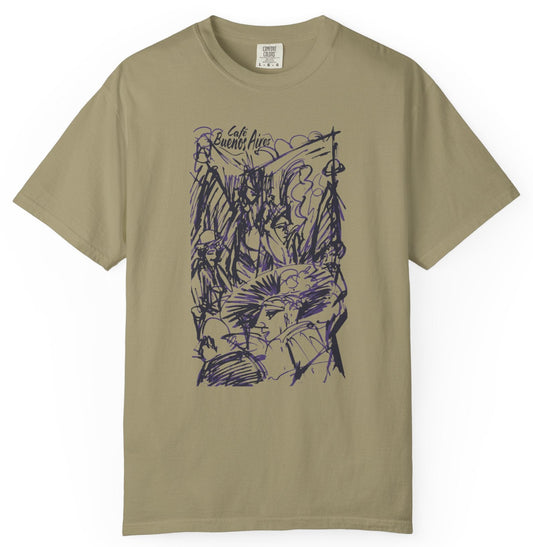 T-shirt with art graphic of diners at a cafe in Buenos Aires