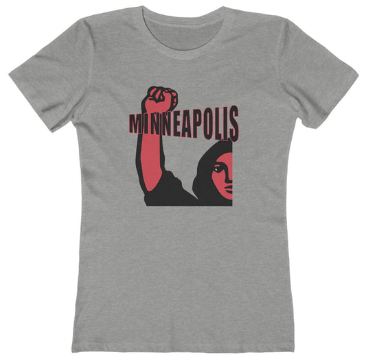 T-shirt with 'Minneapolis' text and graphic of a woman protester 