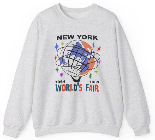 Sweatshirt with New York World's Fair and Unisphere graphic.
