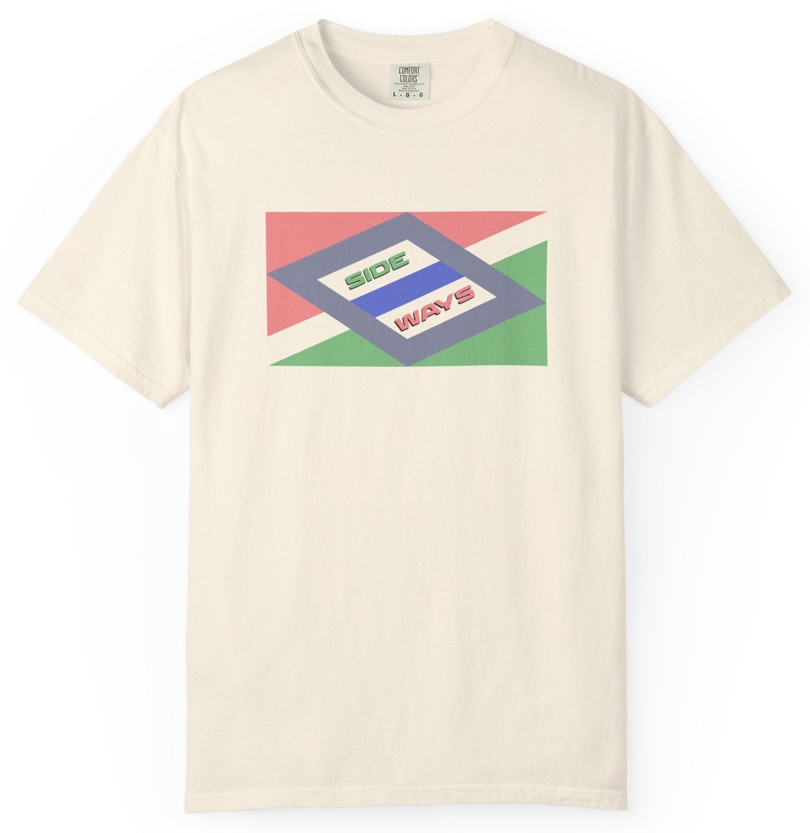 Beige t-shirt with geometric design on a white background