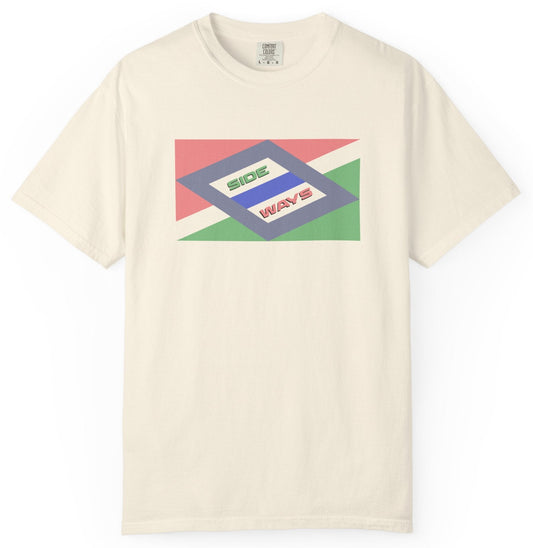 Beige t-shirt with geometric design on a white background