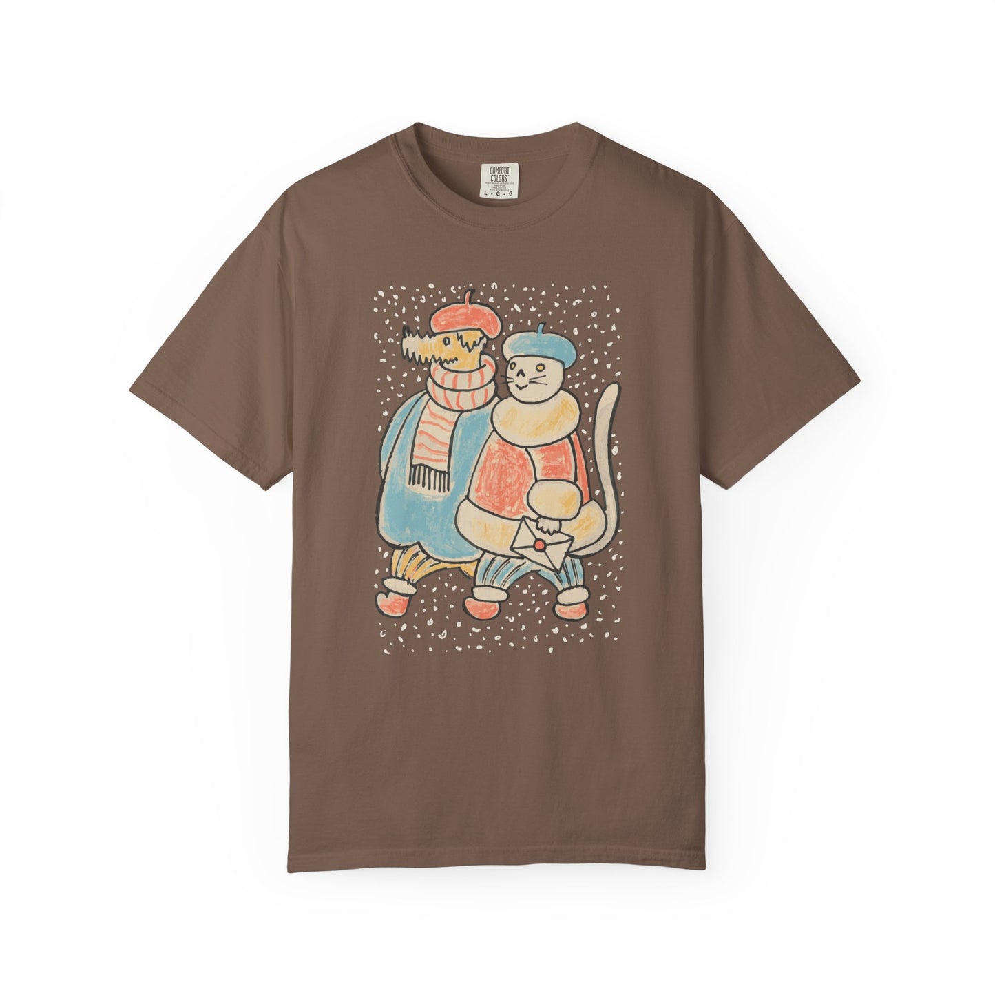 Dog and Cat on a Snowy Winter Walk T-Shirt Unisex