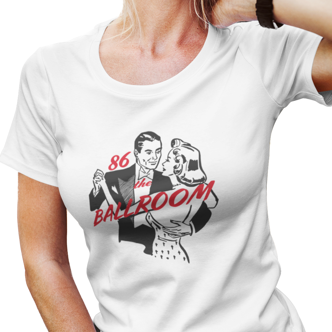 T-shirt with ballroom dancers graphic and "86 the Ballroom" text
