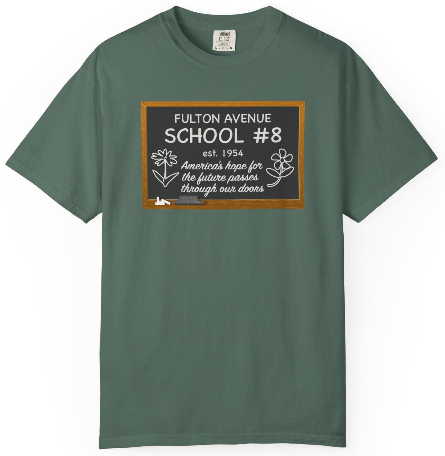 T-shirt with 'Fulton Avenue School #8' text 