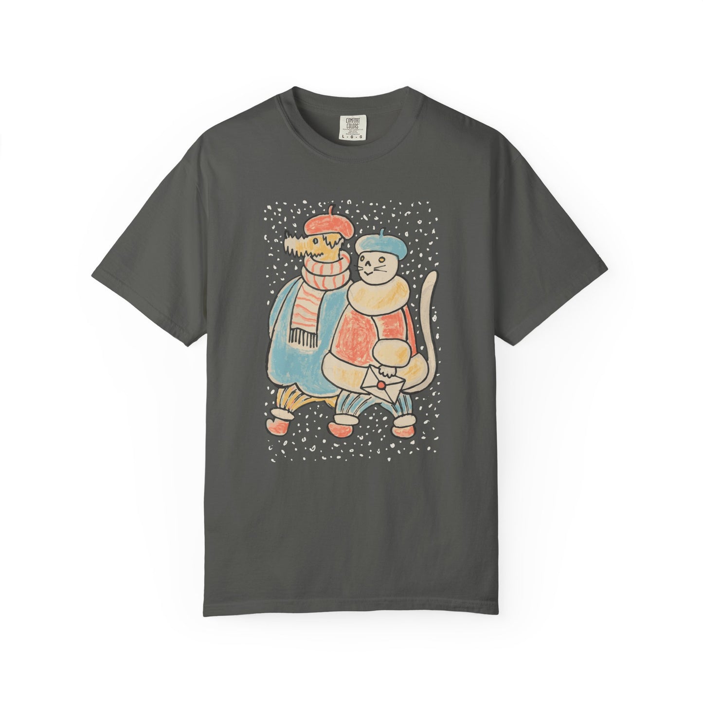 Dog and Cat on a Snowy Winter Walk T-Shirt Unisex