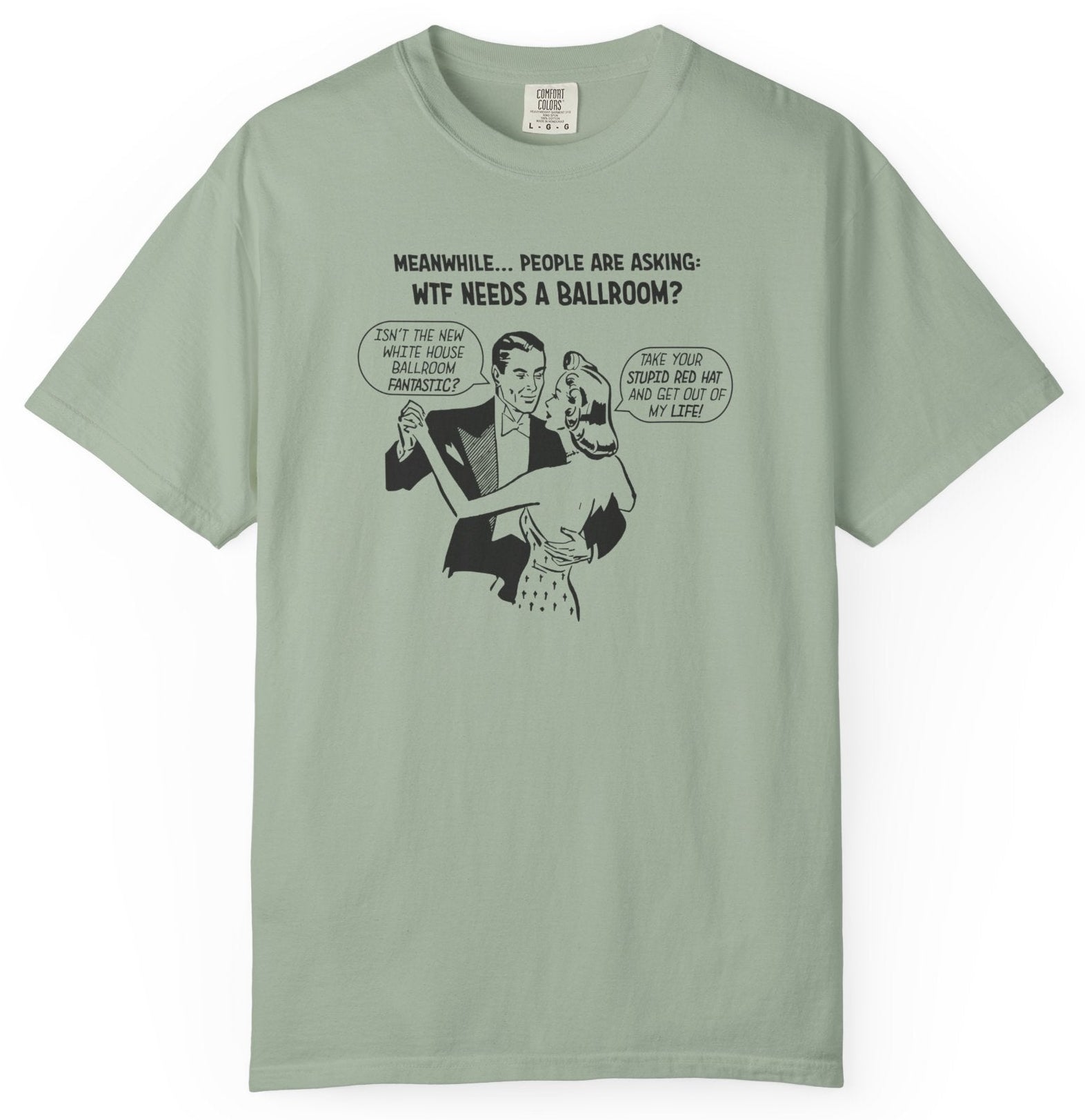 T-shirt with graphic of a dancing couple discussing the White House ballroom.
