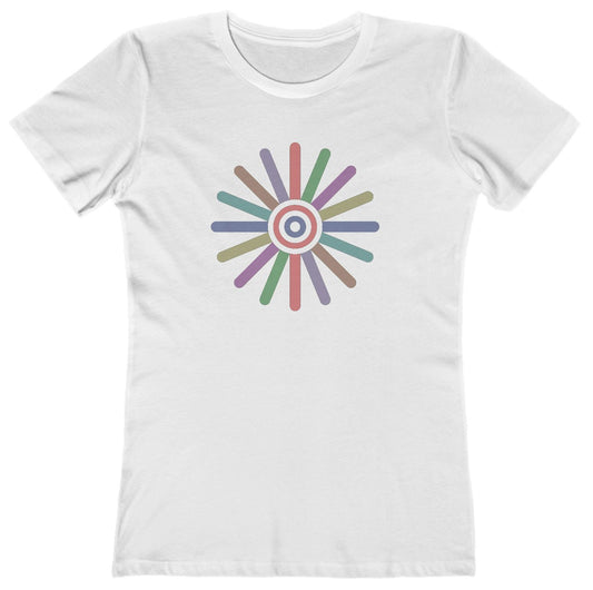 T-shirt with a colorful circular design 