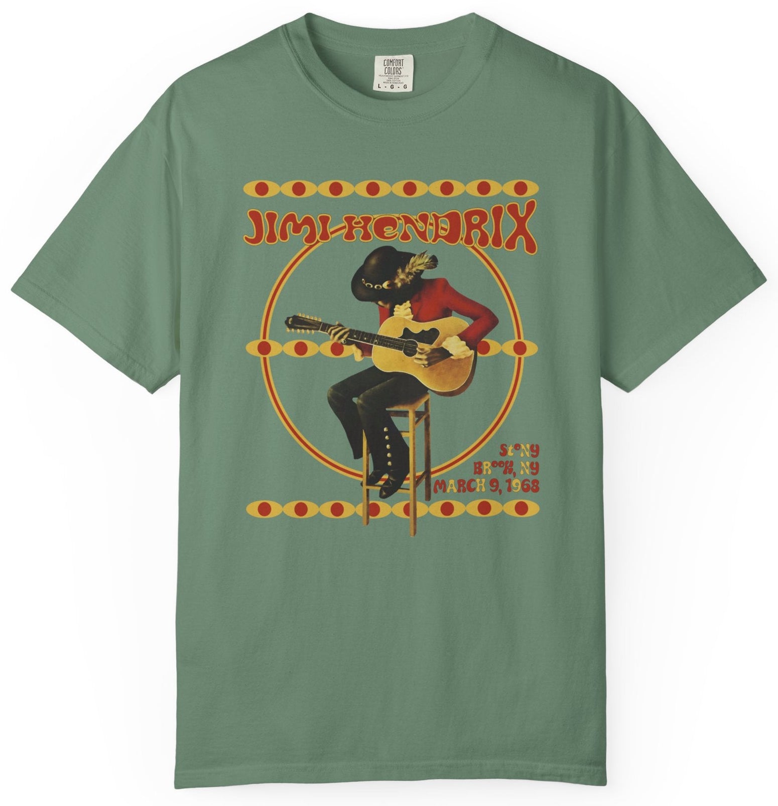 T-shirt with graphic of Jimi Hendrix for a concert on Long Island. 