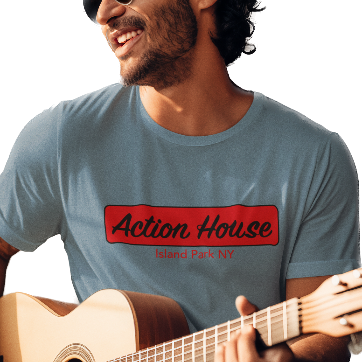 T-shirt with 'Action House Island Park' text