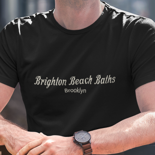 T-shirt with 'Brighton Beach Baths Brooklyn' text