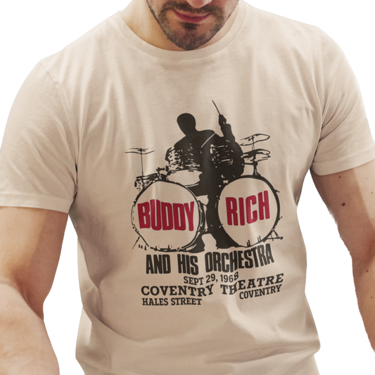 T-shirt with Buddy Rich concert poster graphic.