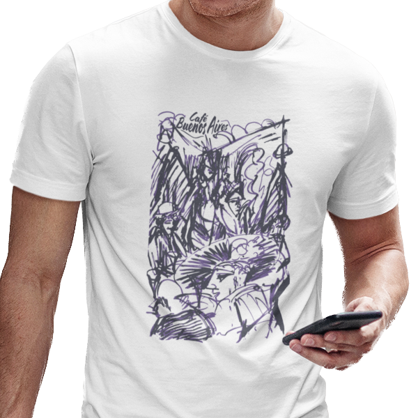 T-shirt with art graphic of diners at a cafe in Buenos Aires