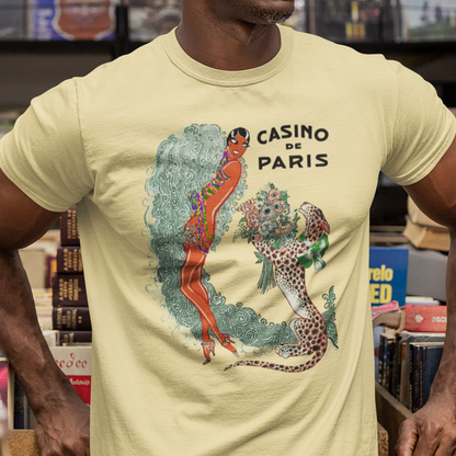 T-shirt with art deco graphic of Josephine Baker and "Casino de Paris" text