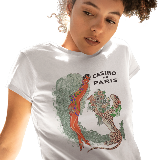 T-shirt with an elaborate graphic of Josephine Baker and 'Casino de Paris' text