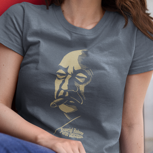 T-shirt with graphic of man smoking a cigar