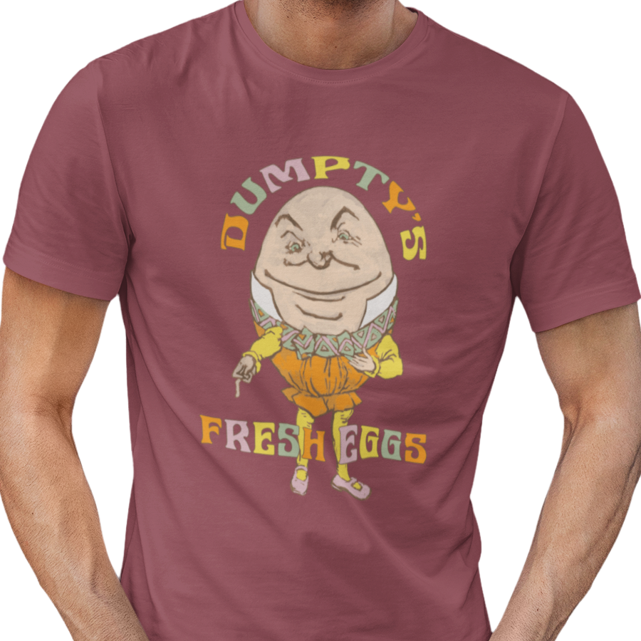 T-shirt with cartoon character and 'Humpty Dumpty's Fresh Eggs' text 