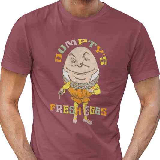 T-shirt with cartoon character and 'Humpty Dumpty's Fresh Eggs' text 