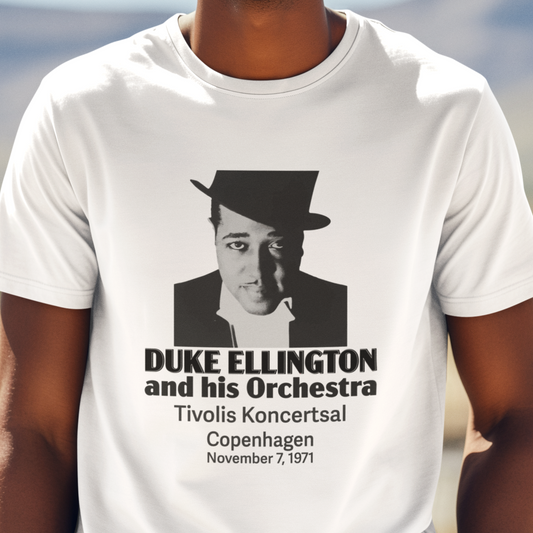T-shirt with a graphic of Duke Ellington and text 
