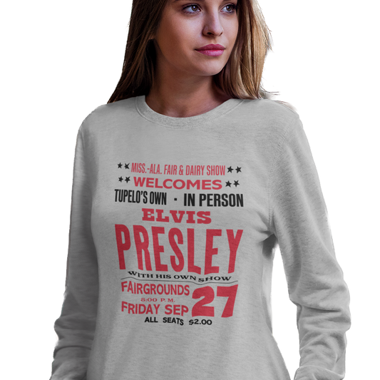 Sweatshirt with Elvis Presley state fair concert poster graphic