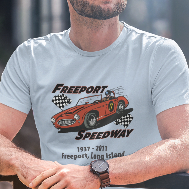 T-shirt with speedway text with race car graphic