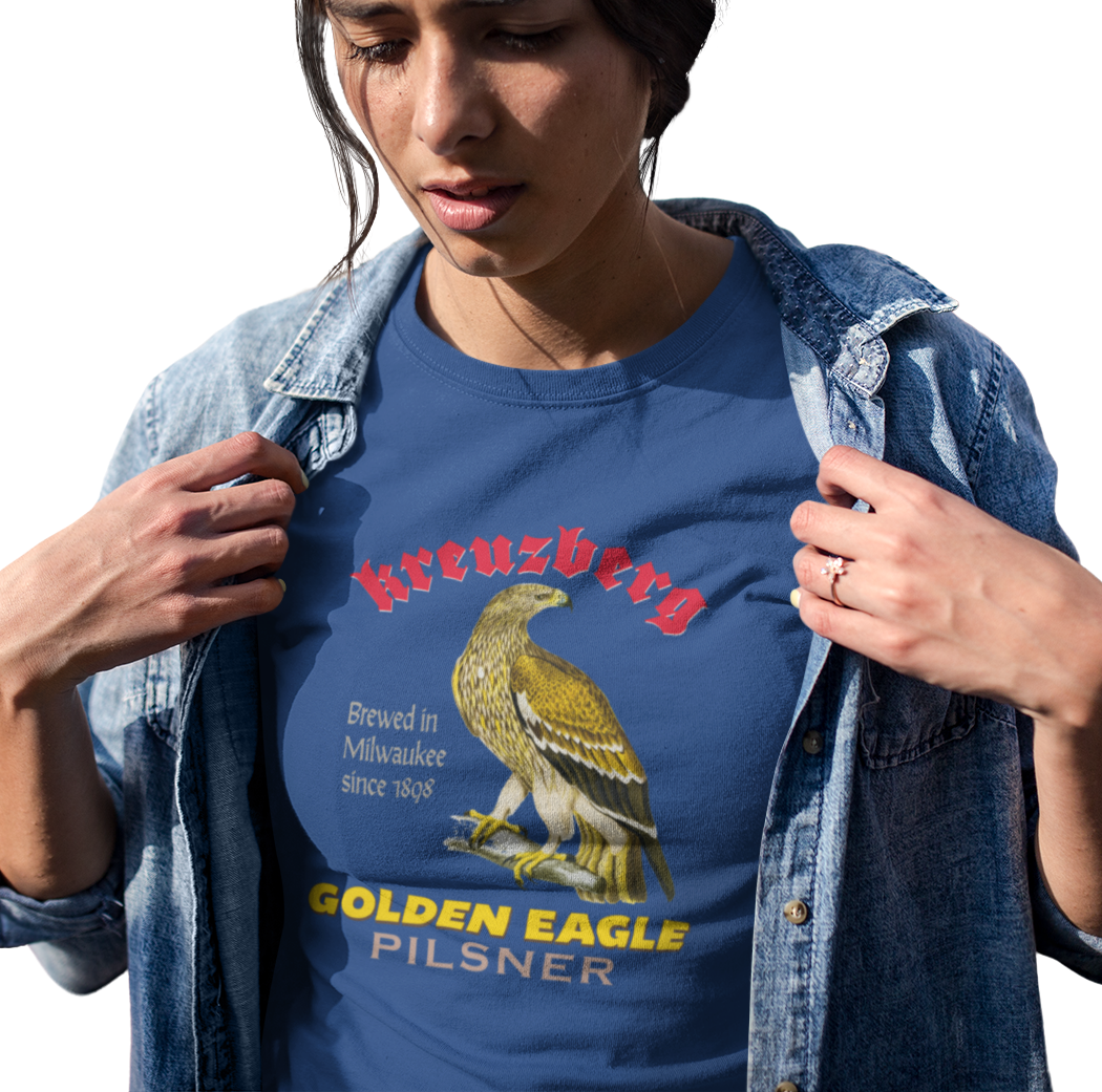 T-shirt with a graphic of an eagle in a beer ad