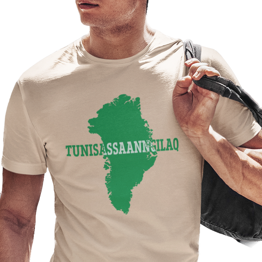 T-shirt with map of Greenland with text 'Not For Sale' in the Greenlandic language