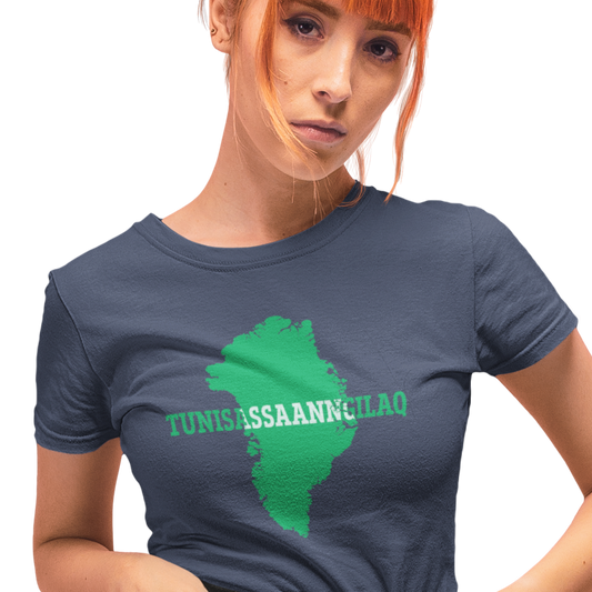 T-shirt with map of Greenland with text 'Not For Sale' in the Greenlandic language