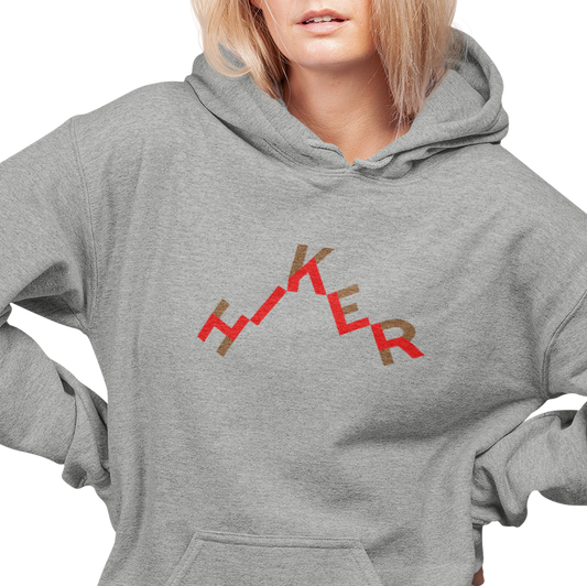 T-shirt with "hiker" text in a trail design.