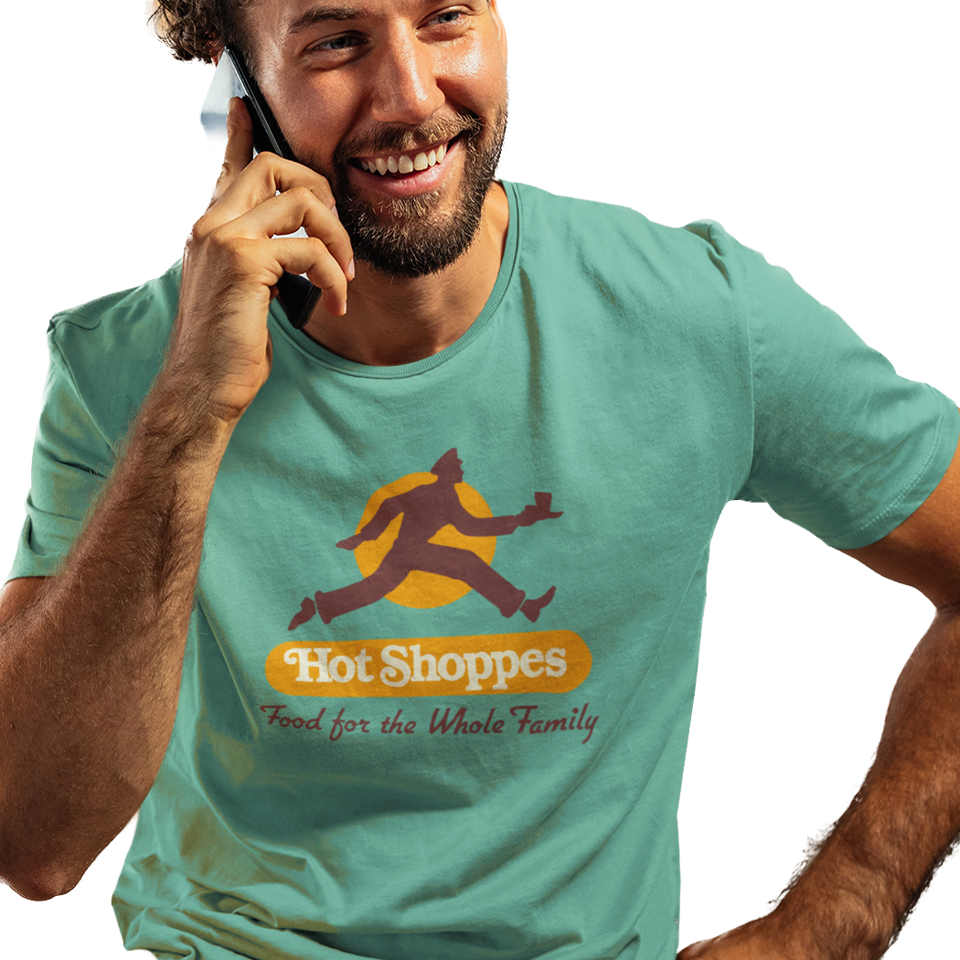 T-shirt with a graphic design and 'Hot Shoppes' text