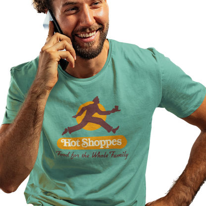 T-shirt with a graphic design and 'Hot Shoppes' text