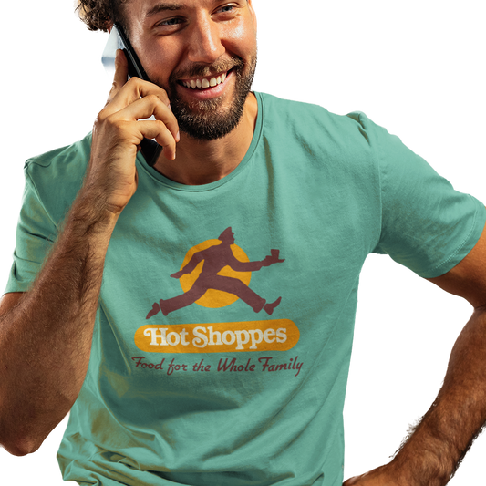 T-shirt with a graphic design and 'Hot Shoppes' text