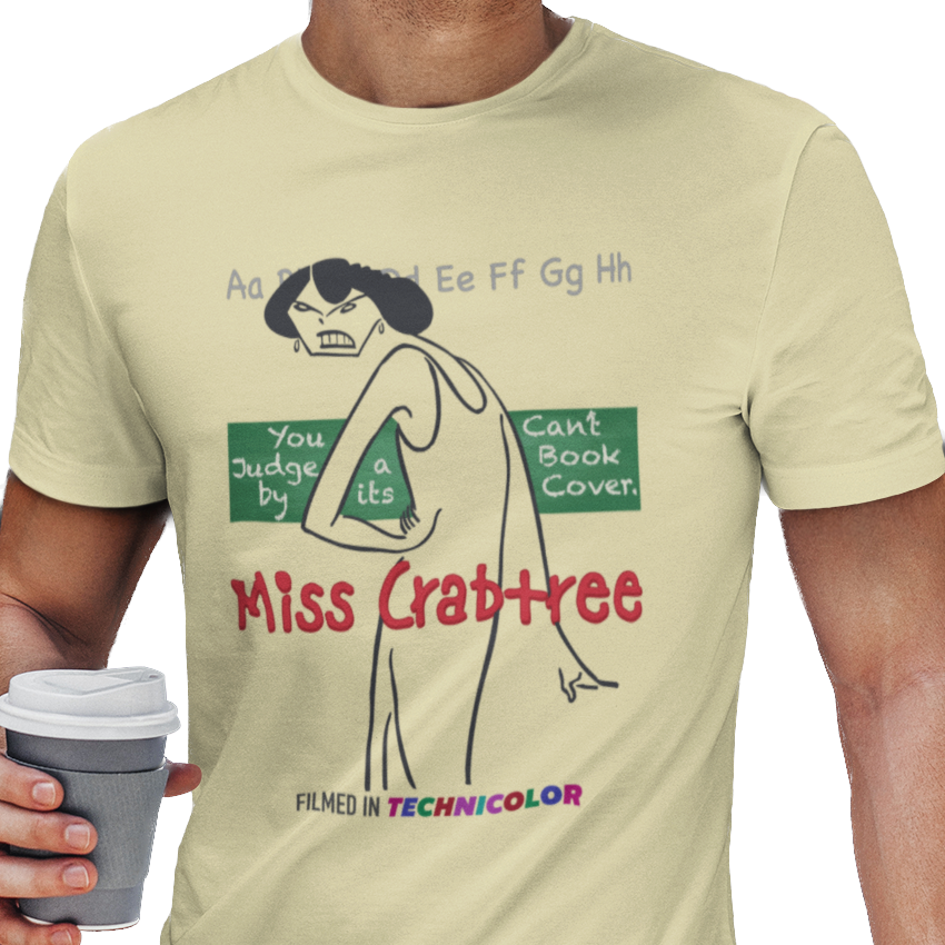 T-shirt with graphic of a poster for a fictional 'Miss Crabtree' movie