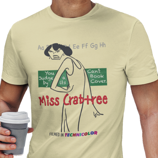 T-shirt with graphic of a poster for a fictional 'Miss Crabtree' movie
