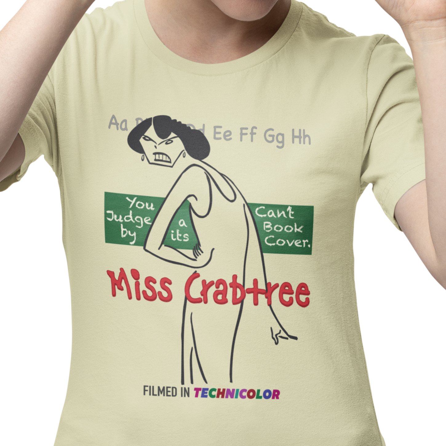 T-shirt with graphic of a poster for a fictional 'Miss Crabtree' movie