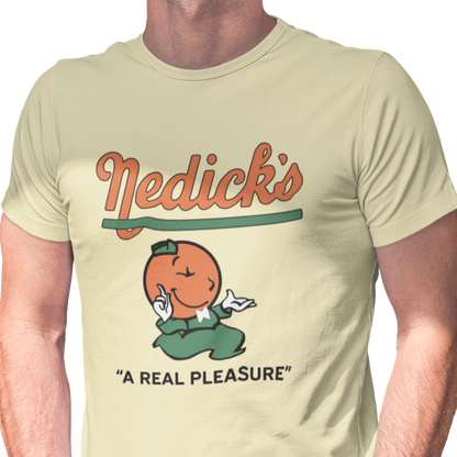 T-shirt with cartoon graphic of Nedick's NYC restaurant.
