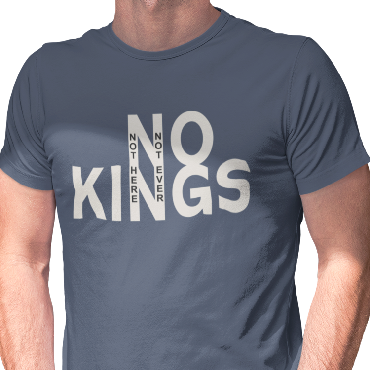 T-shirt with 'NO KINGS' text