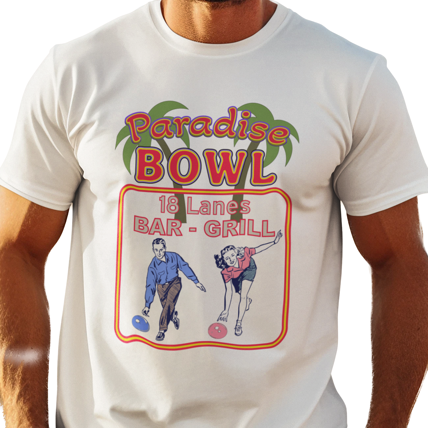 T-shirt with Paradise Bowling Alley graphic