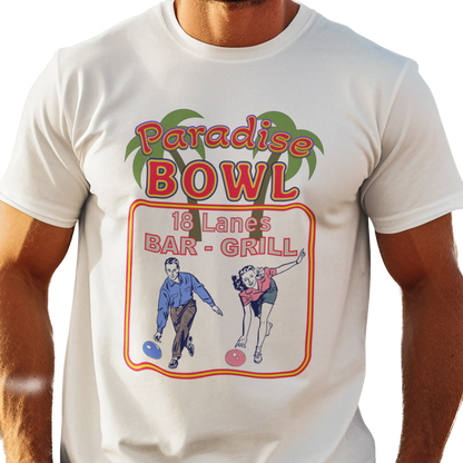 T-shirt with Paradise Bowling Alley graphic