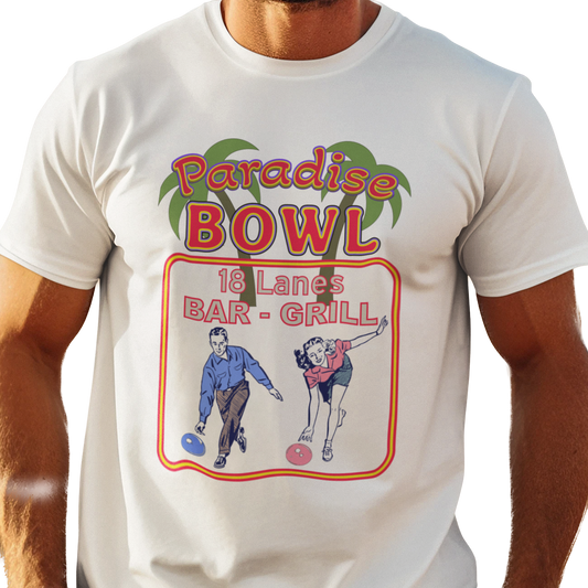 T-shirt with Paradise Bowling Alley graphic