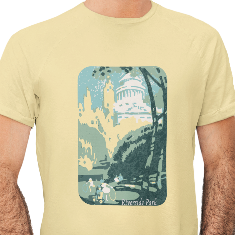 T-shirt with artist graphic of Grant's Tomb in Riverside Park in New York City