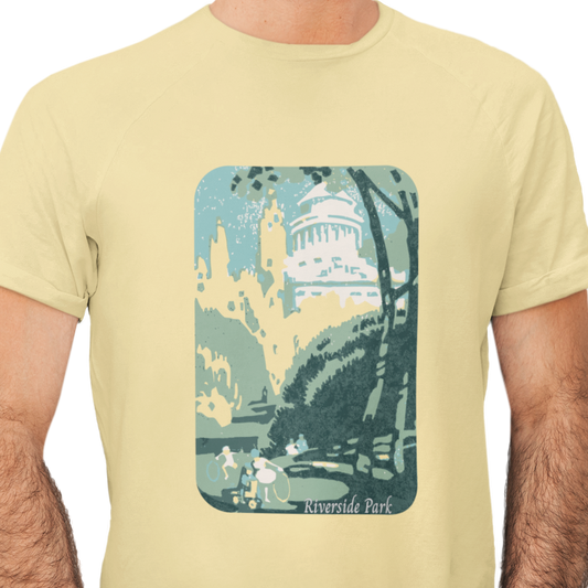 T-shirt with artist graphic of Grant's Tomb in Riverside Park in New York City