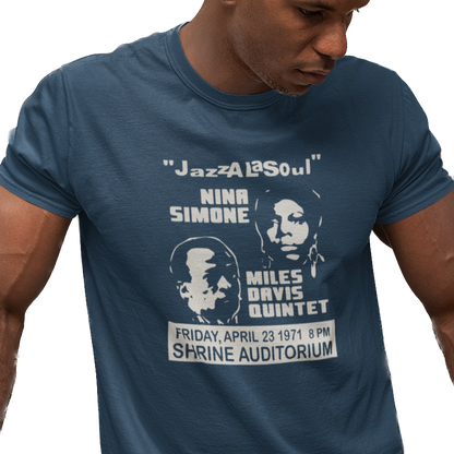 T-shirt with Nina Simone and Miles Davis concert graphic