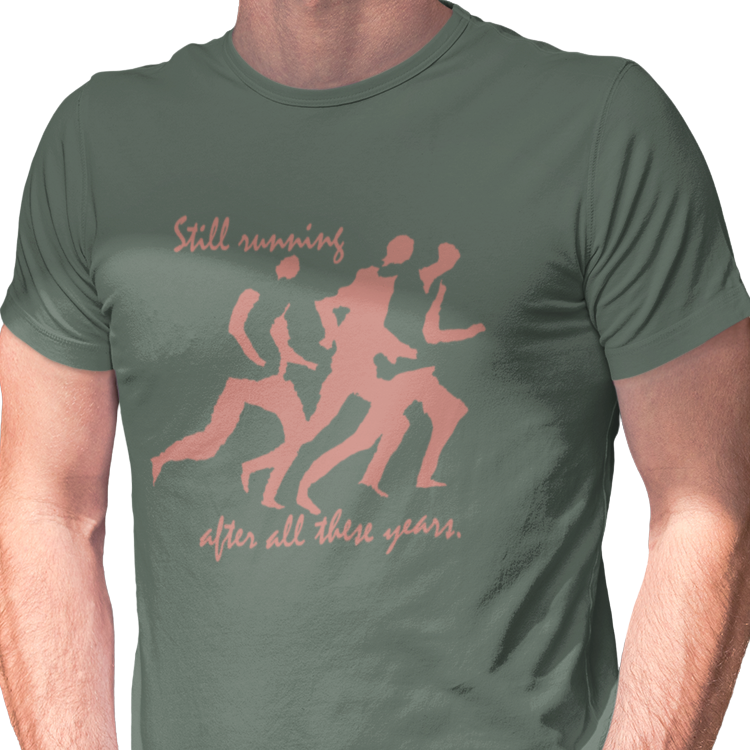 T-shirt with runner graphic and text