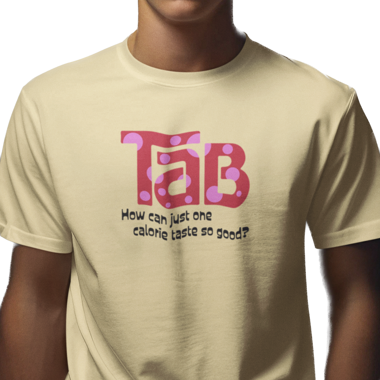 T-shirt with colorful 'tab' graphic and text