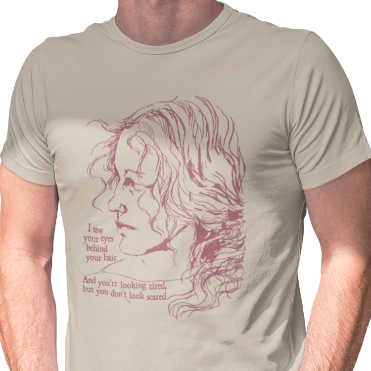 T-shirt with graphic of a serious woman and text of Brandi Carlile lyrics from her song 'The Joke'