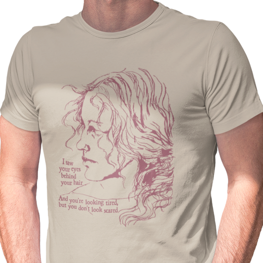 T-shirt with graphic of a serious woman and text of Brandi Carlile lyrics from her song 'The Joke'