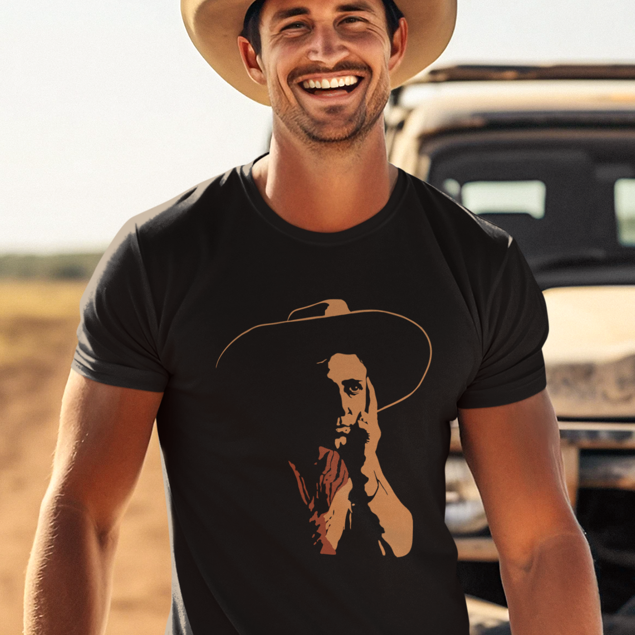 T-shirt with graphic of a cowboy 